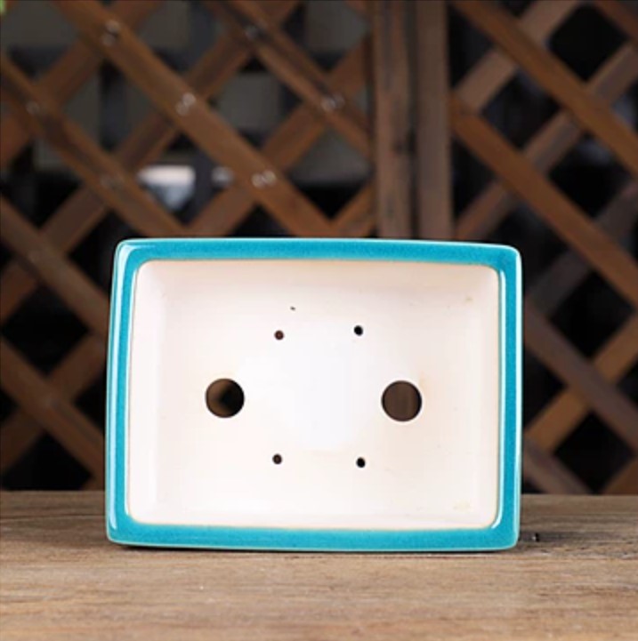 6.7 inch (17cm) Small Rectangular Cracked Glaze Shohin/Mame Bonsai Pot Inner View