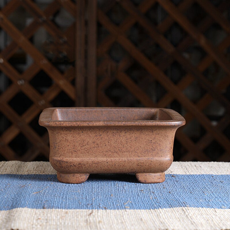 6.8 Inch (17.5cm)  Small Flared Square Wood-Fired Unglazed Bonsai Pot