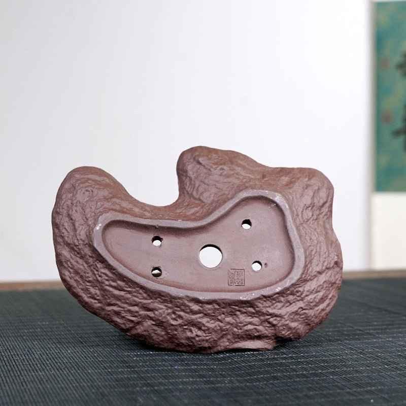 6.8" (17.5cm) Small Handmade Abstract Shallow Bonsai Slab Pot
