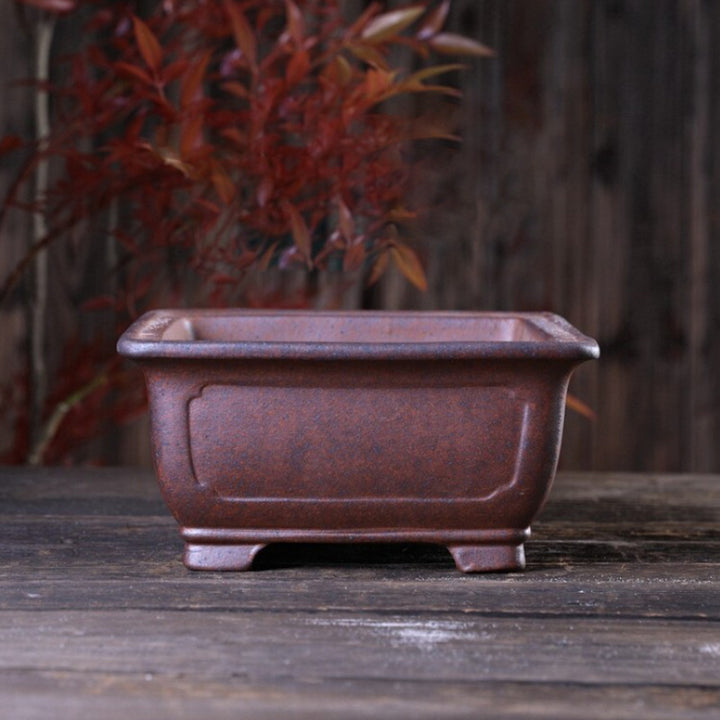 6.8 Inch (17.5cm) Small-Sized Flared Soft Corner Square Wood-Fired Unglazed Bonsai Pot