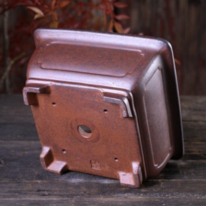 6.8 Inch (17.5cm) Small-Sized Flared Soft Corner Square Wood-Fired Unglazed Bonsai Pot Bottom View