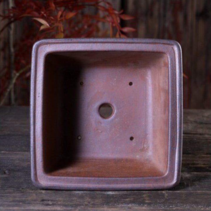 6.8 Inch (17.5cm) Small-Sized Flared Soft Corner Square Wood-Fired Unglazed Bonsai Pot Inner View
