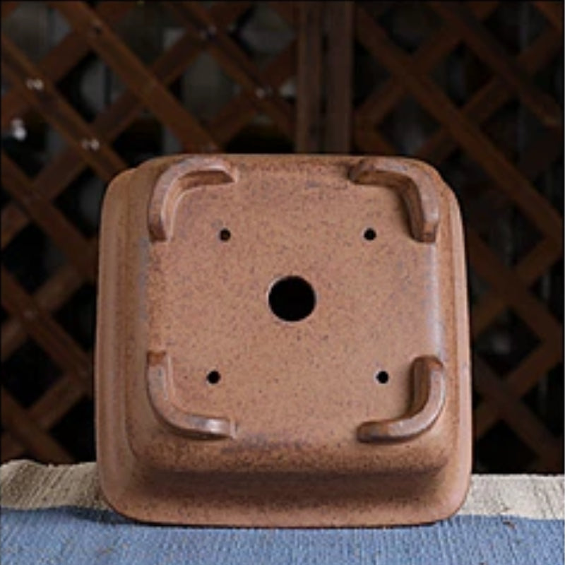 6.8 Inch (17.5cm)  Small Flared Square Wood-Fired Unglazed Bonsai Pot Bottom View