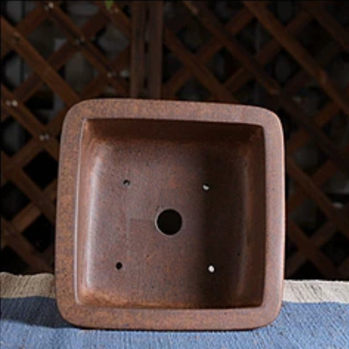 6.8 Inch (17.5cm)  Small Flared Square Wood-Fired Unglazed Bonsai Pot Inner View