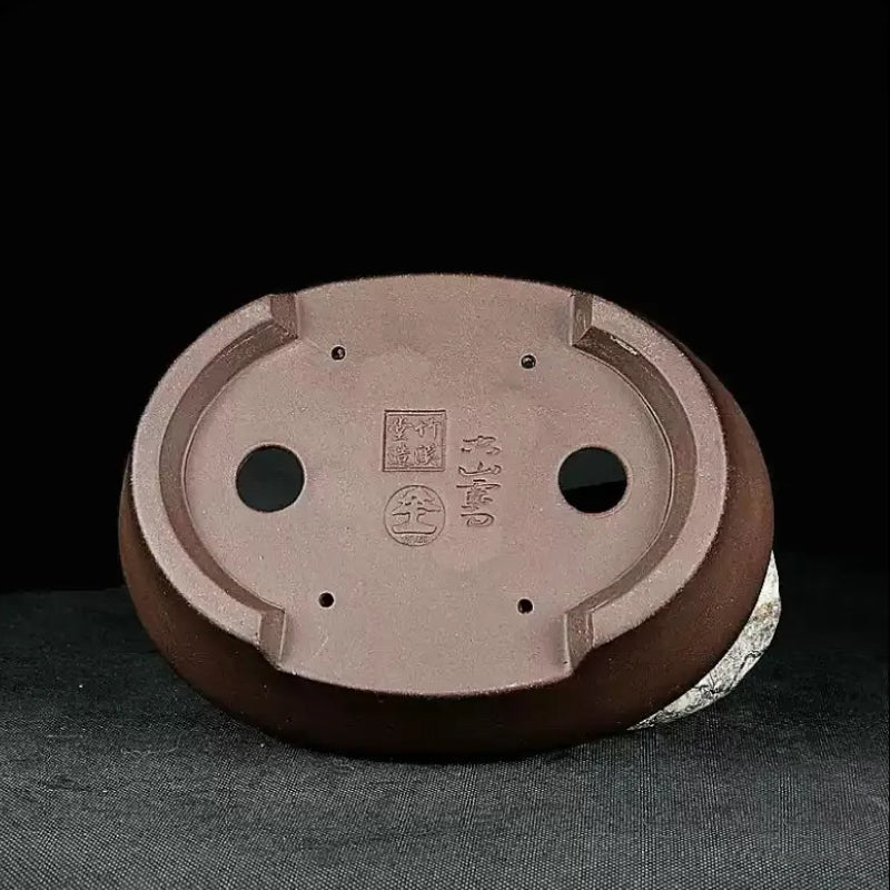6.8 inch (17.5cm) Small Flared Oval Minimalist Unglazed Bonsai Pot Bottom View