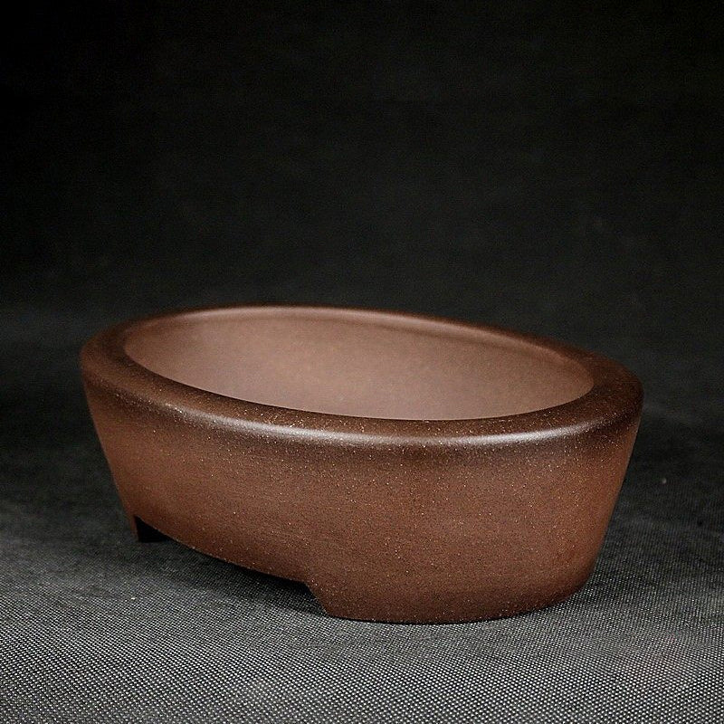 6.8 inch (17.5cm) Small Flared Oval Minimalist Unglazed Bonsai Pot Corner View