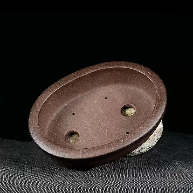 6.8 inch (17.5cm) Small Flared Oval Minimalist Unglazed Bonsai Pot Inside View