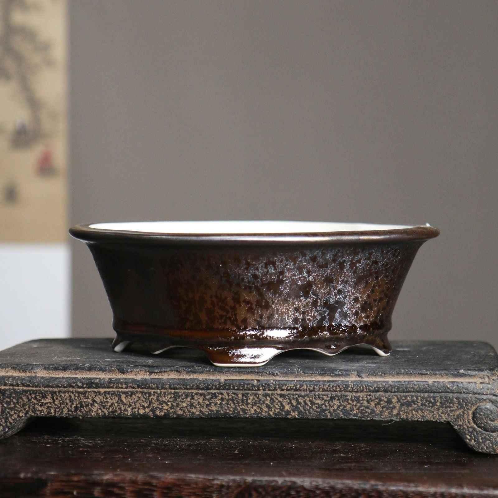 6.8" (17.5cm) Oval Lotus Shaped Glazed Bonsai Pots