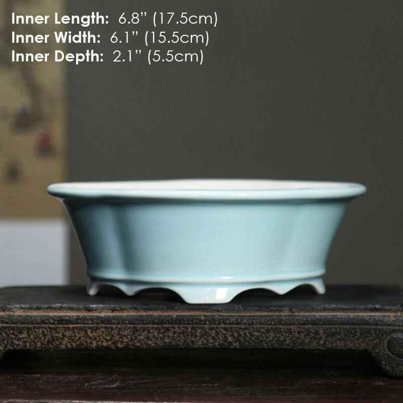 6.8" (17.5cm) Oval Lotus Shaped Glazed Bonsai Pots