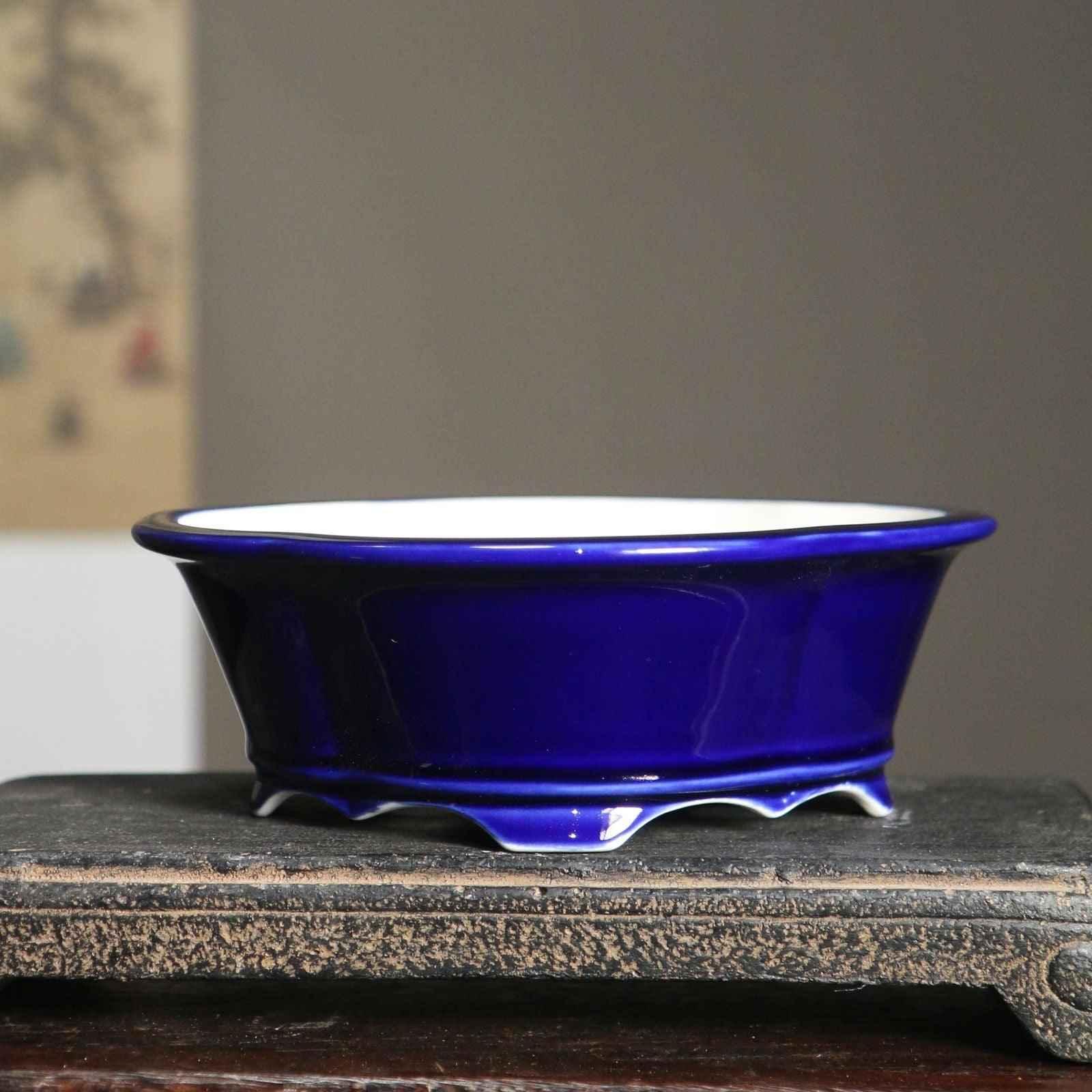 6.8" (17.5cm) Oval Lotus Shaped Glazed Bonsai Pots