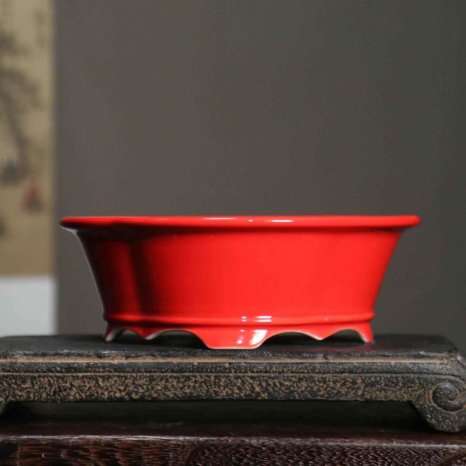 6.8" (17.5cm) Oval Lotus Shaped Glazed Bonsai Pots