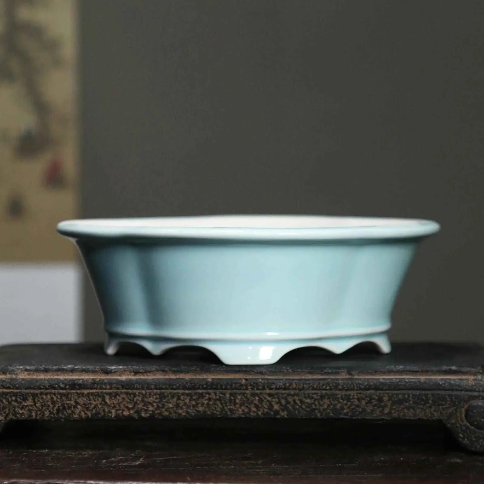 6.8" (17.5cm) Oval Lotus Shaped Glazed Bonsai Pots