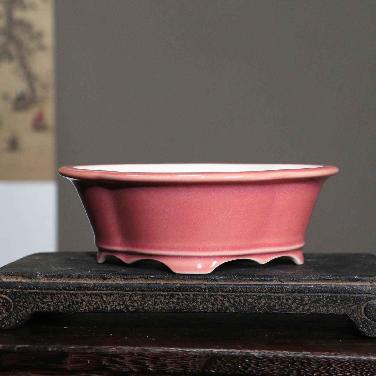 6.8" (17.5cm) Oval Lotus Shaped Glazed Bonsai Pots