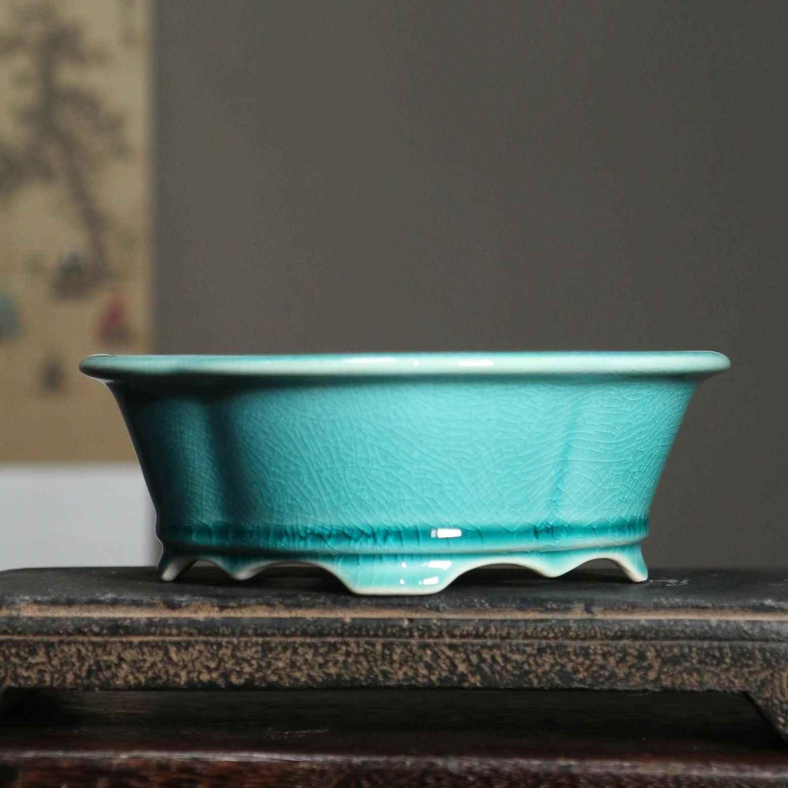 6.8" (17.5cm) Oval Lotus Shaped Glazed Bonsai Pots