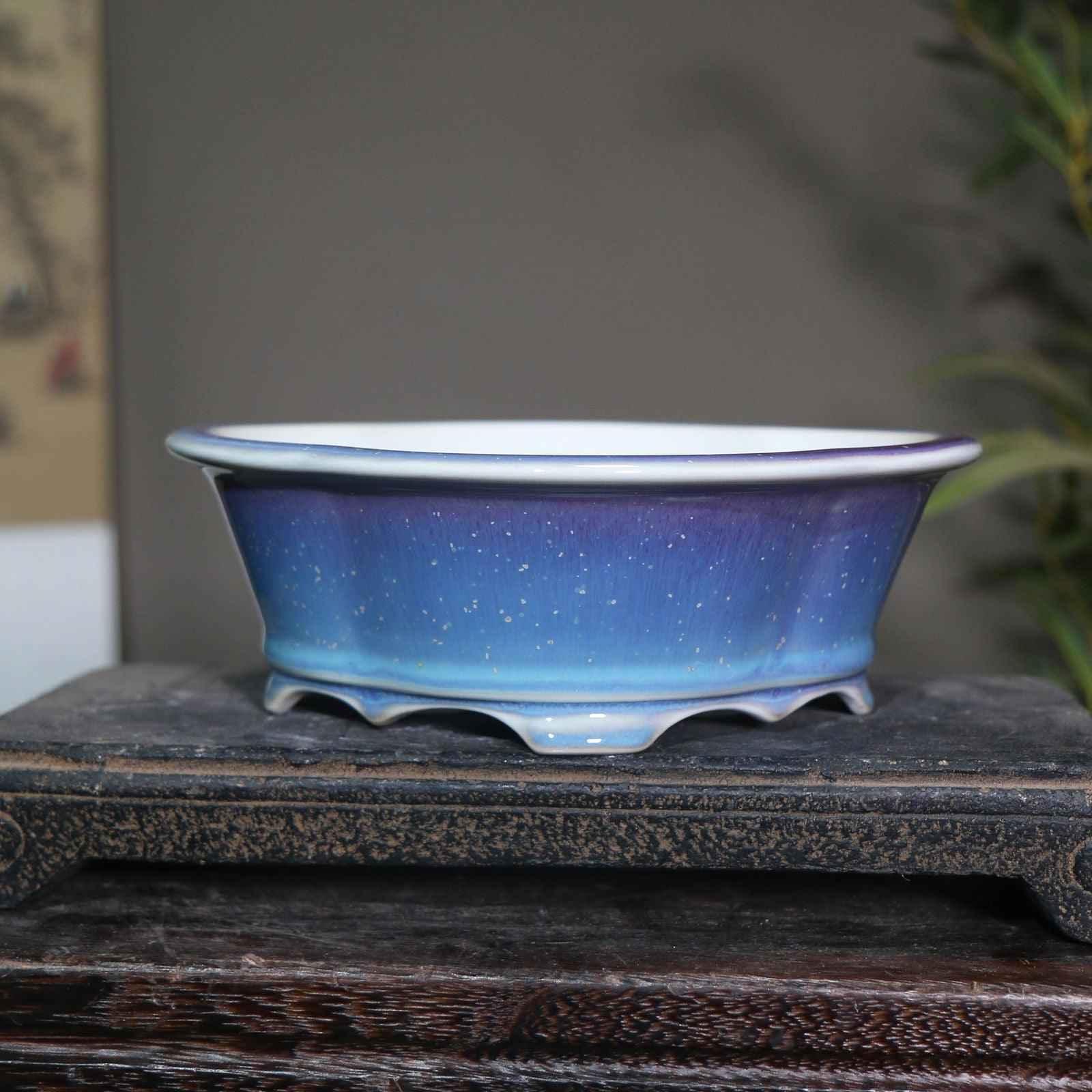 6.8" (17.5cm) Oval Lotus Shaped Glazed Bonsai Pots
