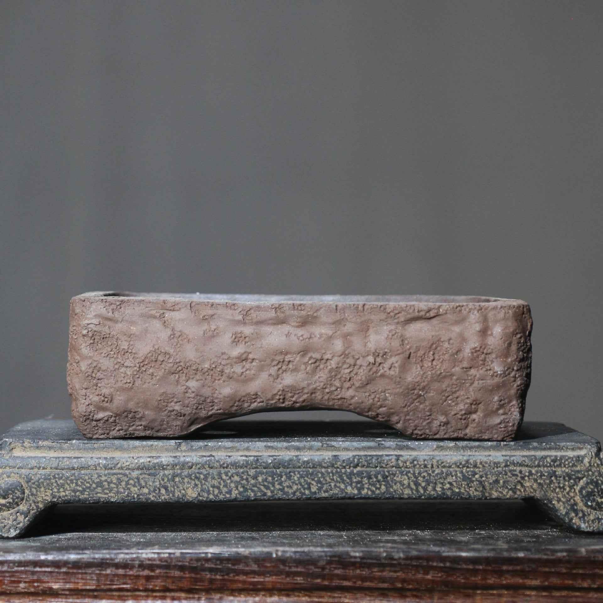 6.8" (17.5cm) Small Handcrafted Rustic Yixing Clay Bonsai Pot Rectangle