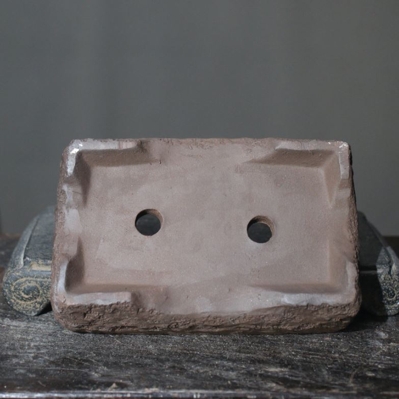 6.8" Small Handcrafted Rustic Yixing Clay Bonsai Pot Rectangular Bottom View