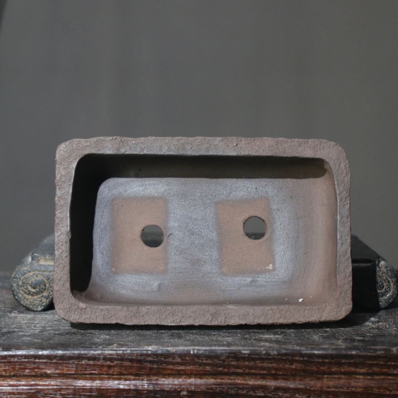 6.8" Small Handcrafted Rustic Yixing Clay Bonsai Pot Rectangular Inner View