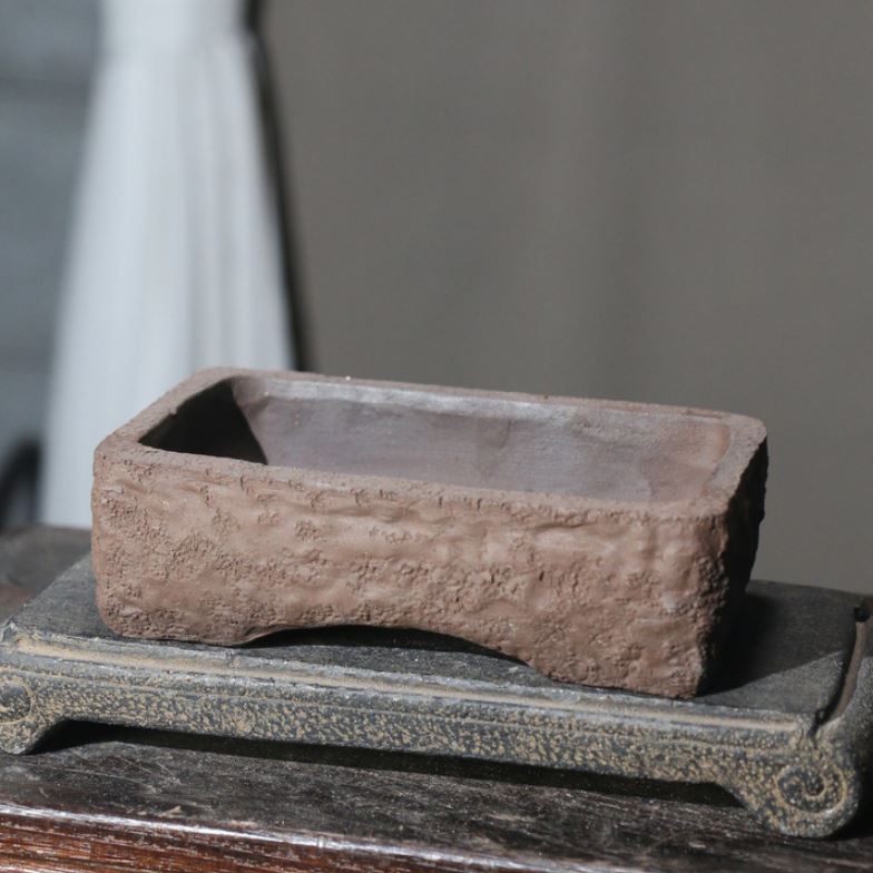 6.8" Small Handcrafted Rustic Yixing Clay Bonsai Pot Rectangular Top View