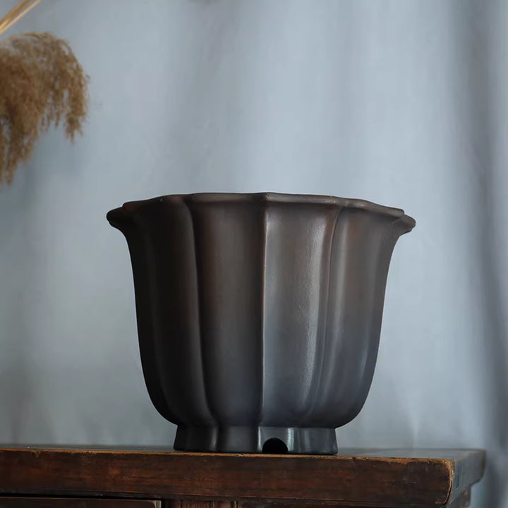 6.8 inch (17.5cm) Deep Lotus Shaped Flared Premium Semi Cascade Bonsai Pot