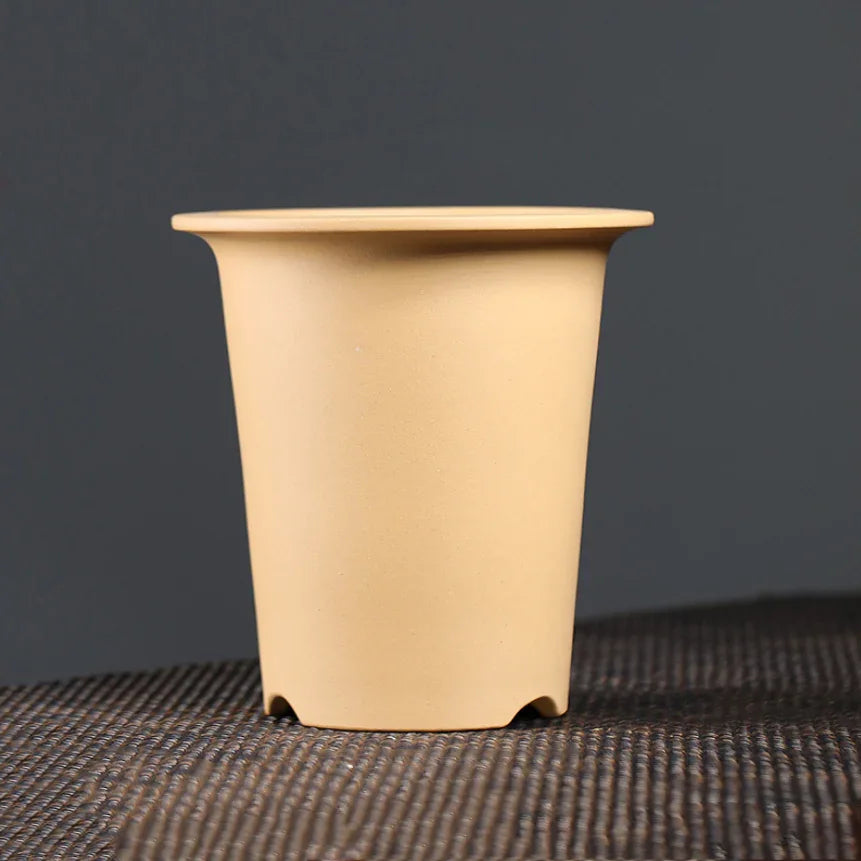 6.8 inch (17.5cm) Deep Unglazed Premium Round Cascade Bonsai Pots Yellow Color