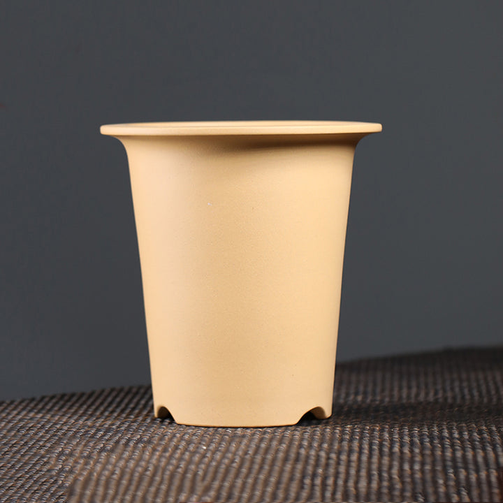 6.8 inch (17.5cm) Deep Unglazed Premium Round Cascade Bonsai Pots Yellow Color