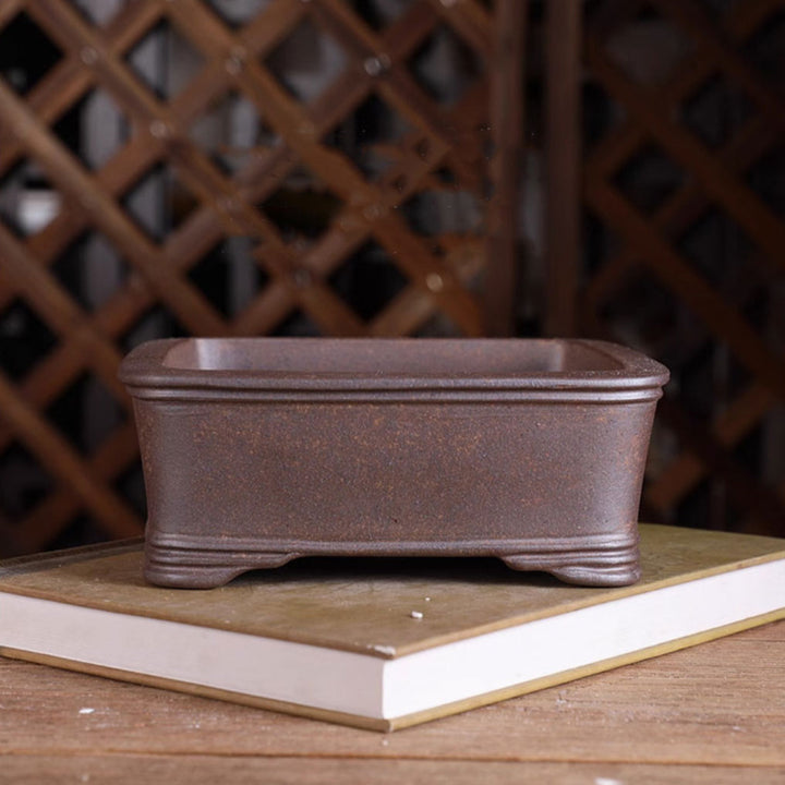 6.8 inch (17.5cm) Medium-Sized Square Firewood Burning Yixing Clay Traditional Bonsai Pot