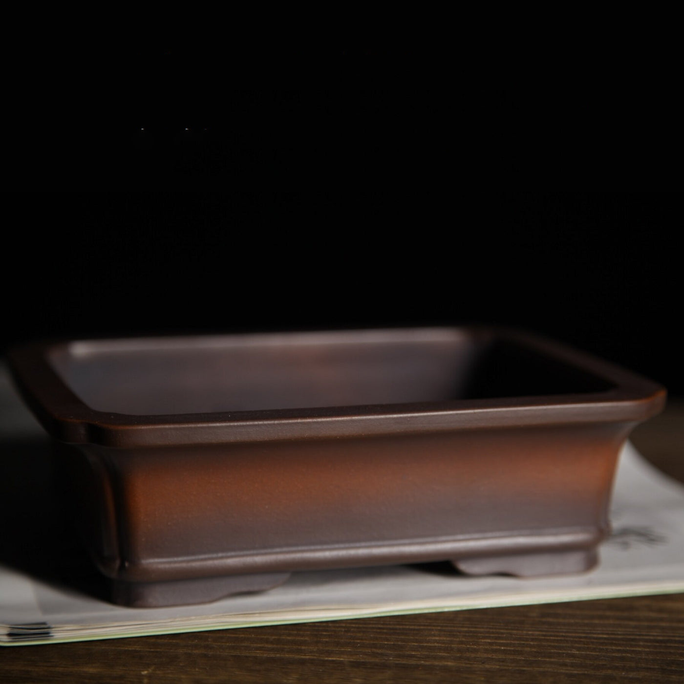 6.9 inch (17.6cm) Small Rectangular Indented Corner Gradient Finish Unglazed Bonsai Pot