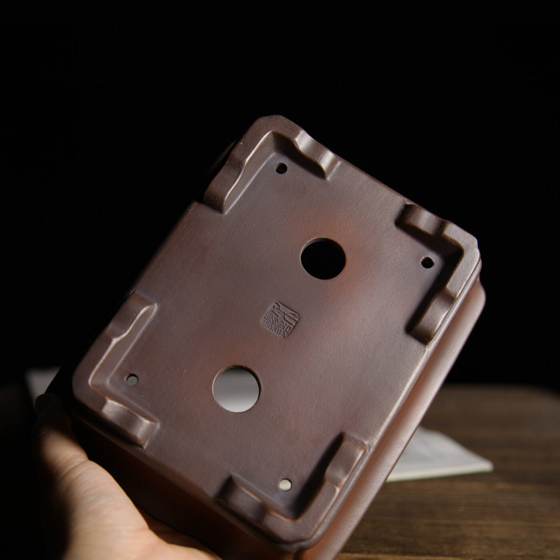 6.9 inch (17.6cm) Small Rectangular Indented Corner Gradient Finish Unglazed Bonsai Pot Bottom View