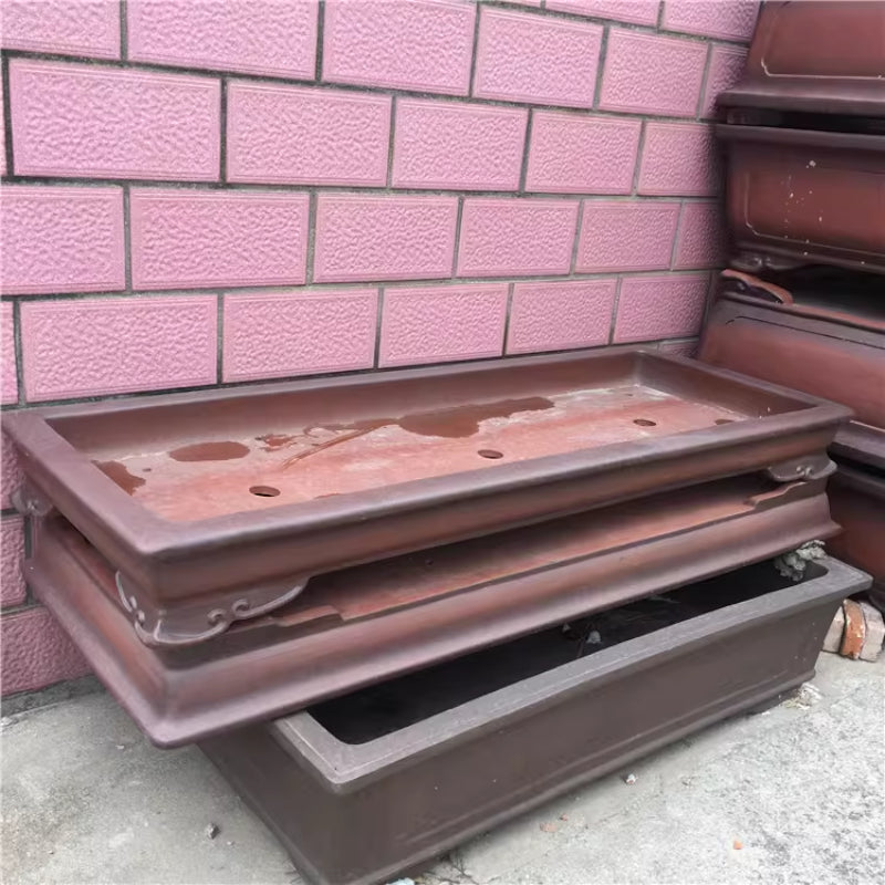 66.9 inch (170cm) Extra Large Long Shallow Unglazed Forest Bonsai Pot w Raised Feet Corner View