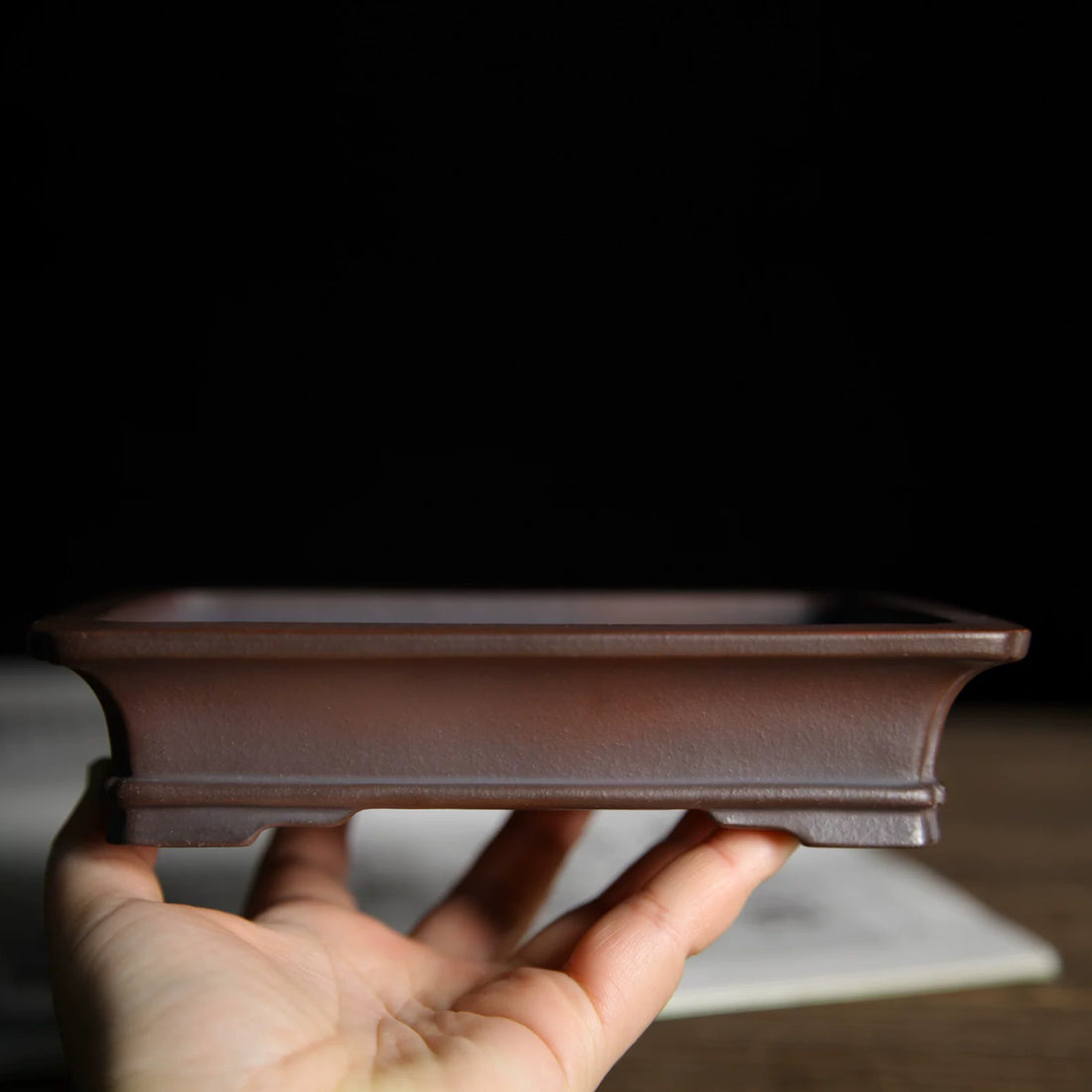 6 inch (15.4cm) Small Flared Rectangular Reddish-Brown Unglazed Premium Bonsai Pot