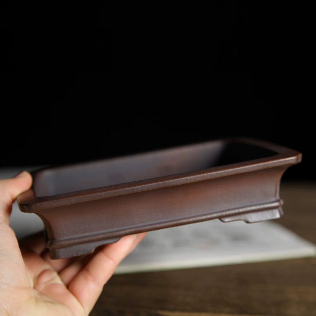 6 inch (15.4cm) Small Flared Rectangular Reddish-Brown Unglazed Premium Bonsai Pot