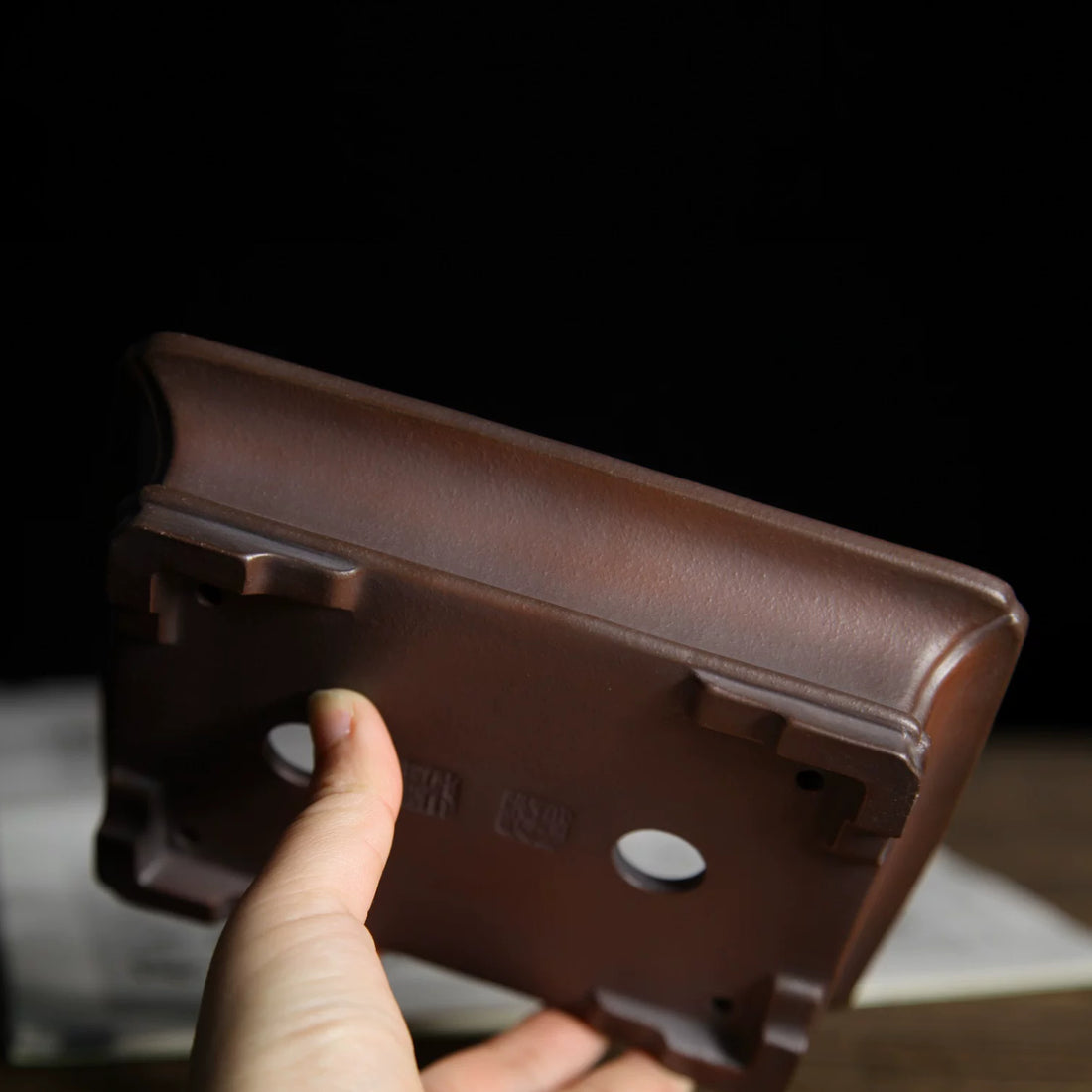 6 inch (15.4cm) Small Flared Rectangular Reddish-Brown Unglazed Premium Bonsai Pot Side View