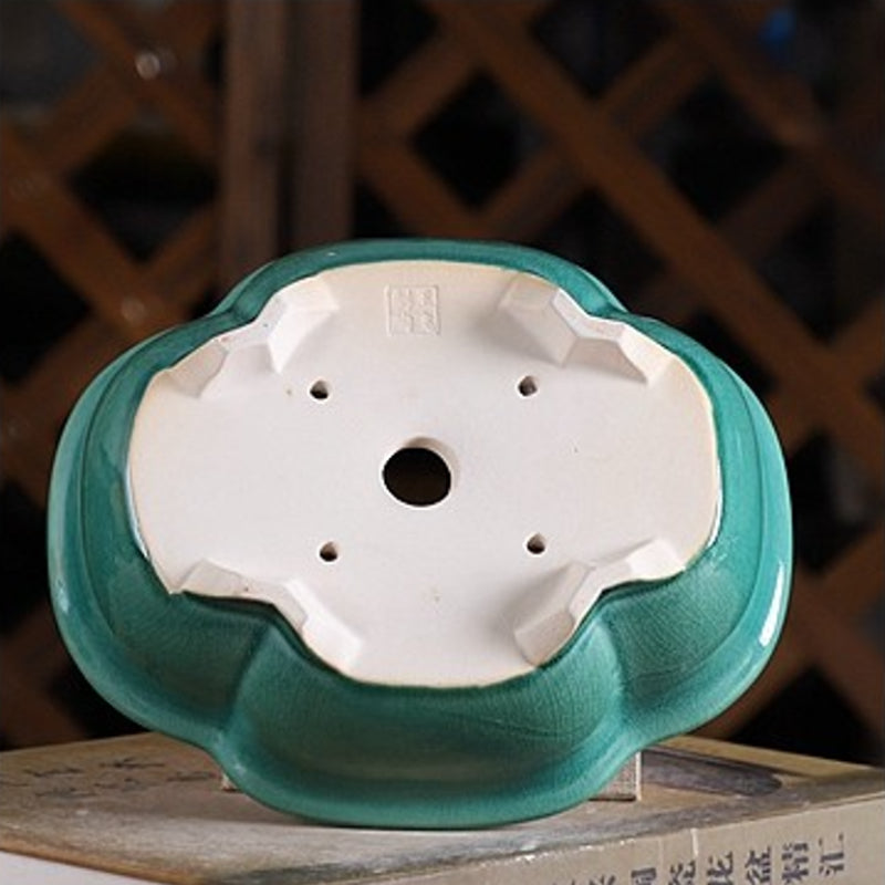 7.2 inch (18.5cm) Mid-Sized Lotus-Shaped  Glazed Classic Bonsai Pot Bottom View