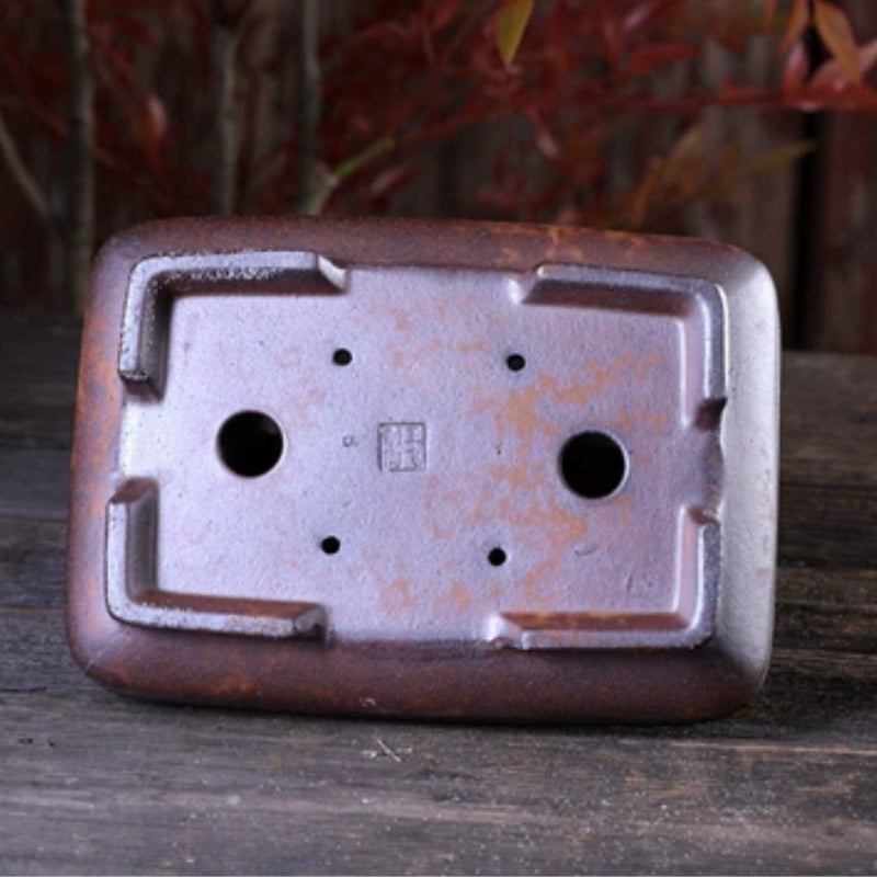 7.2 Inch (18.5cm) Medium Rectangular Unglazed Bonsai Pot Bottom View