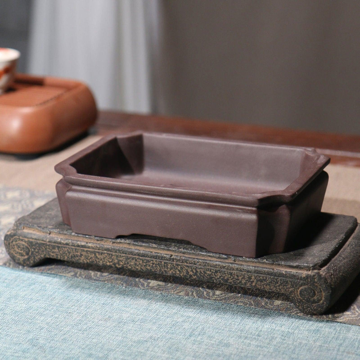 7.2" Rectangular Classic Shallow Corner-Cut Bonsai Pot - Potscape