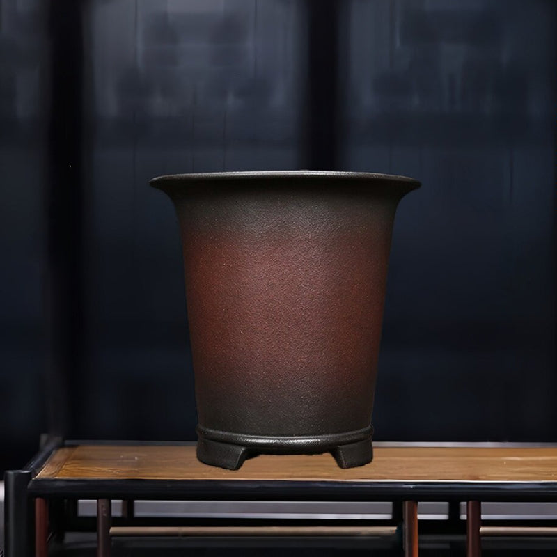 7.2 inch (18.5cm) Deep Round Dual-Tone Old-Style Cascade Bonsai Pot Unglazed