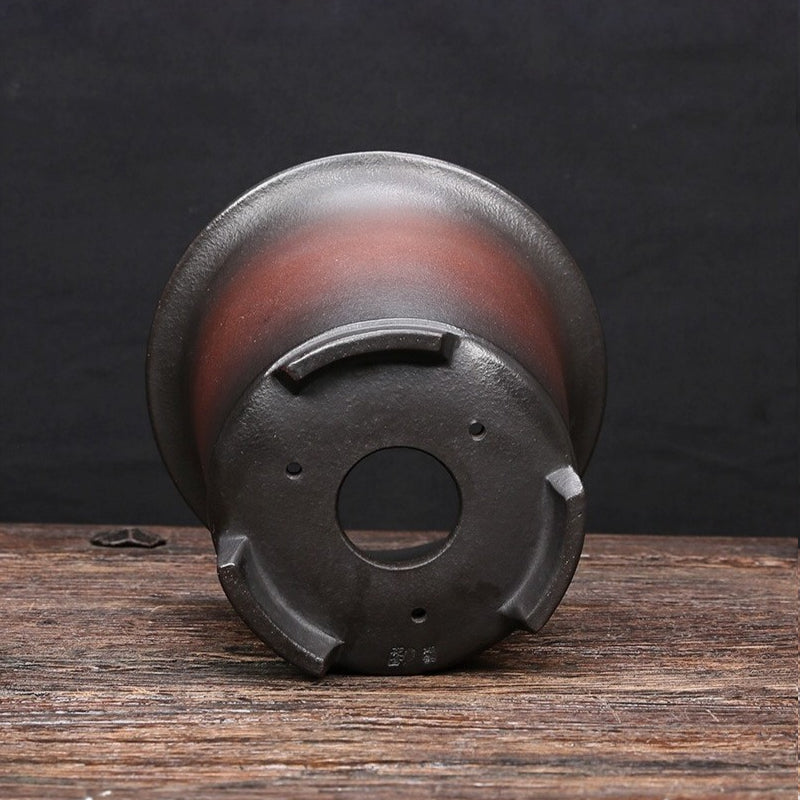 7.2 inch (18.5cm) Deep Round Dual-Tone Old-Style Cascade Bonsai Pot Unglazed Bottom View