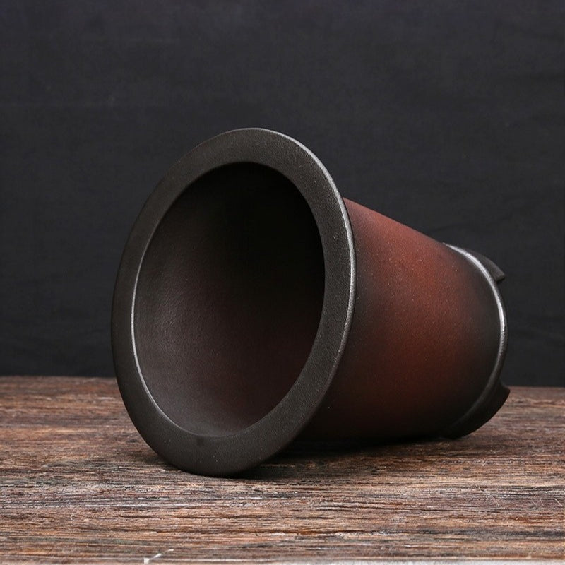 7.2 inch (18.5cm) Deep Round Dual-Tone Old-Style Cascade Bonsai Pot Unglazed Side View