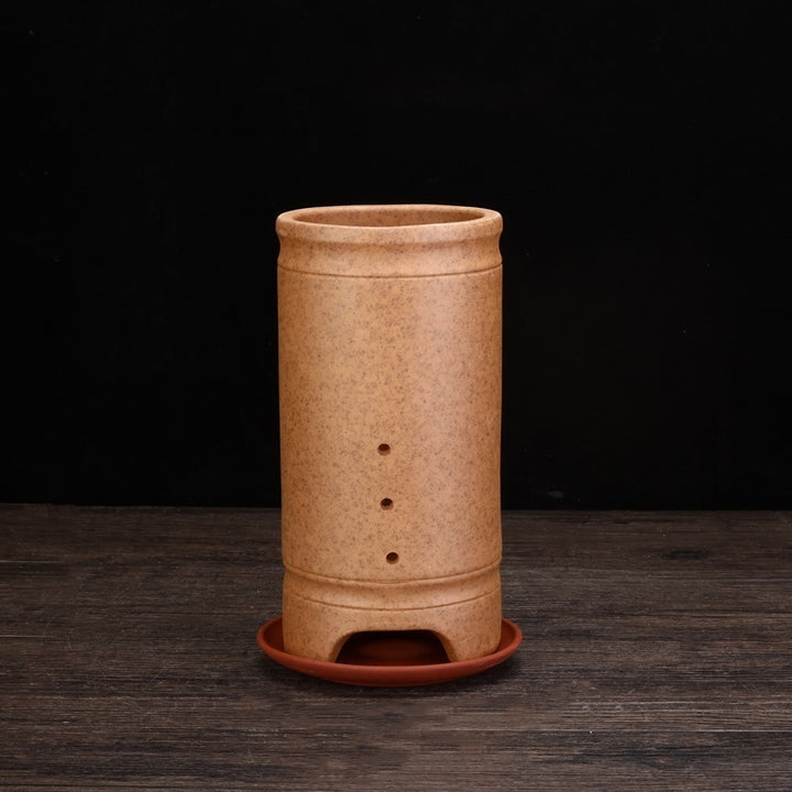 7.2 inch (18.5cm) Deep Round Unglazed Speckled Cascade Bonsai Pot