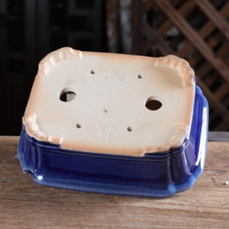 7.2 inch (18.5cm) Scalloped Corner Rectangular Glazed Traditional Bonsai Pots Bottom View
