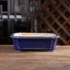 7.2 inch (18.5cm) Scalloped Corner Rectangular Glazed Traditional Bonsai Pots Deep Blue Color