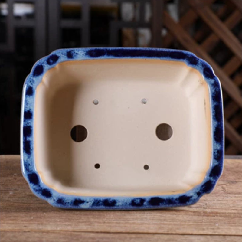 7.2 inch (18.5cm) Scalloped Corner Rectangular Glazed Traditional Bonsai Pots Inner View