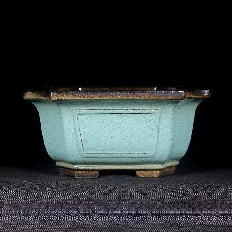 7.2 inch (18.5cm) Wide 3.5 inch (9cm) Deep Square Green-Brown Dual Tone Bonsai Pot