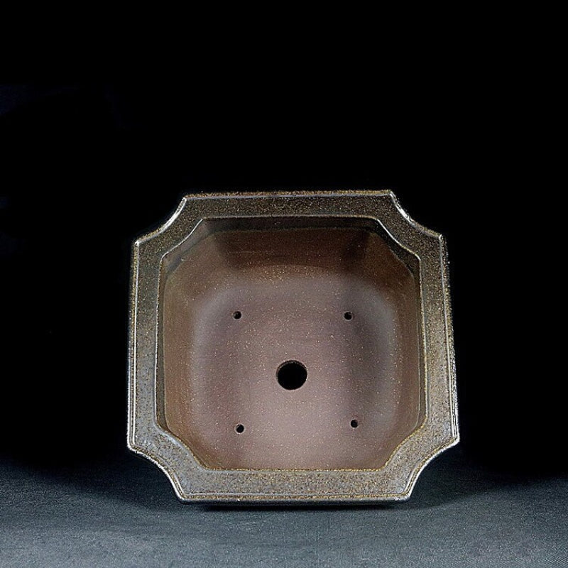 7.2 inch (18.5cm) Wide 3.5 inch (9cm) Deep Square Green-Brown Dual Tone Bonsai Pot Inner View