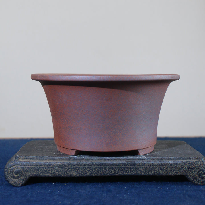 7.2 inch (18.5cm) Wide 3.9 inch (10cm) Deep Flared Round Wood-Fired Semi Cascade Bonsai Pot
