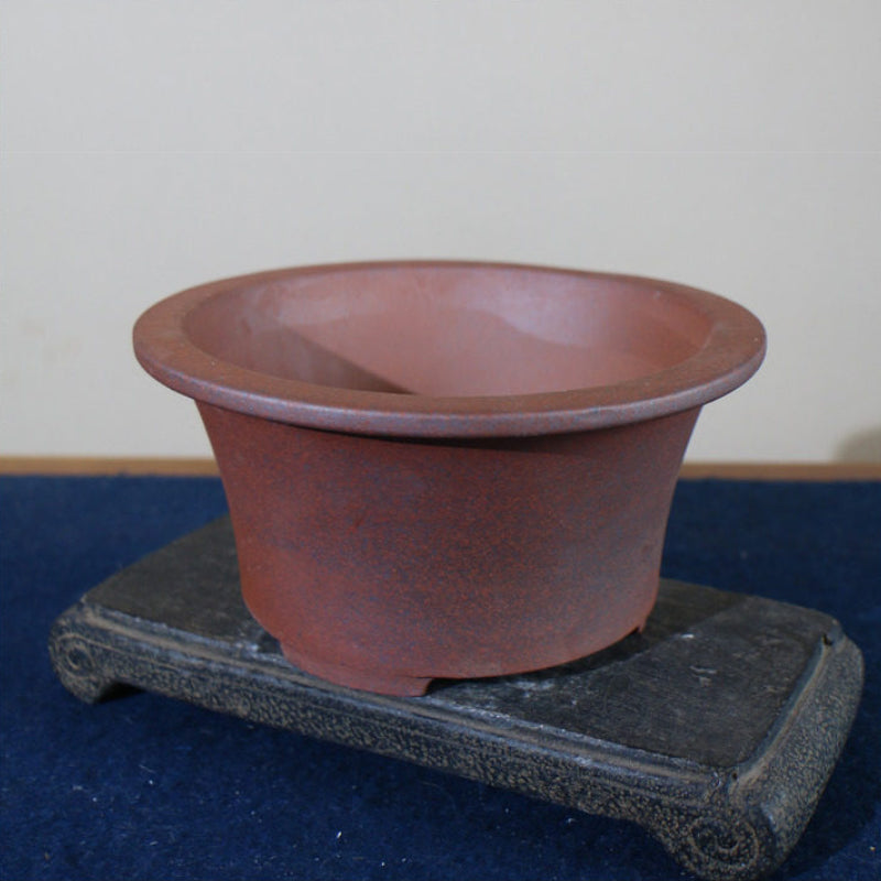 7.2 inch (18.5cm) Wide 3.9 inch (10cm) Deep Flared Round Wood-Fired Semi Cascade Bonsai Pot Corner Top View