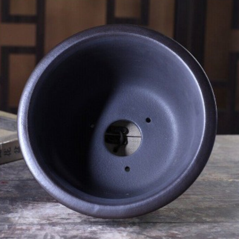 7.3 inch (18.7cm) Wide 3.6 inch (9.3cm) Deep Round Antique-Style Semi-Cascade Bonsai Pot Inside View