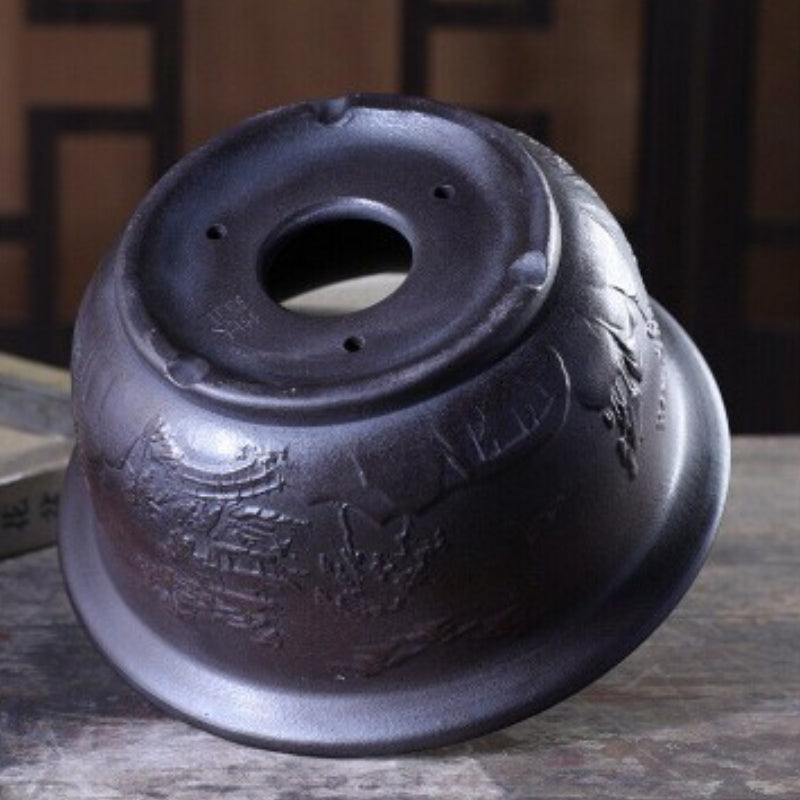 7.3 inch (18.7cm) Wide 3.6 inch (9.3cm) Deep Round Antique-Style Semi-Cascade Bonsai Pot Outside View