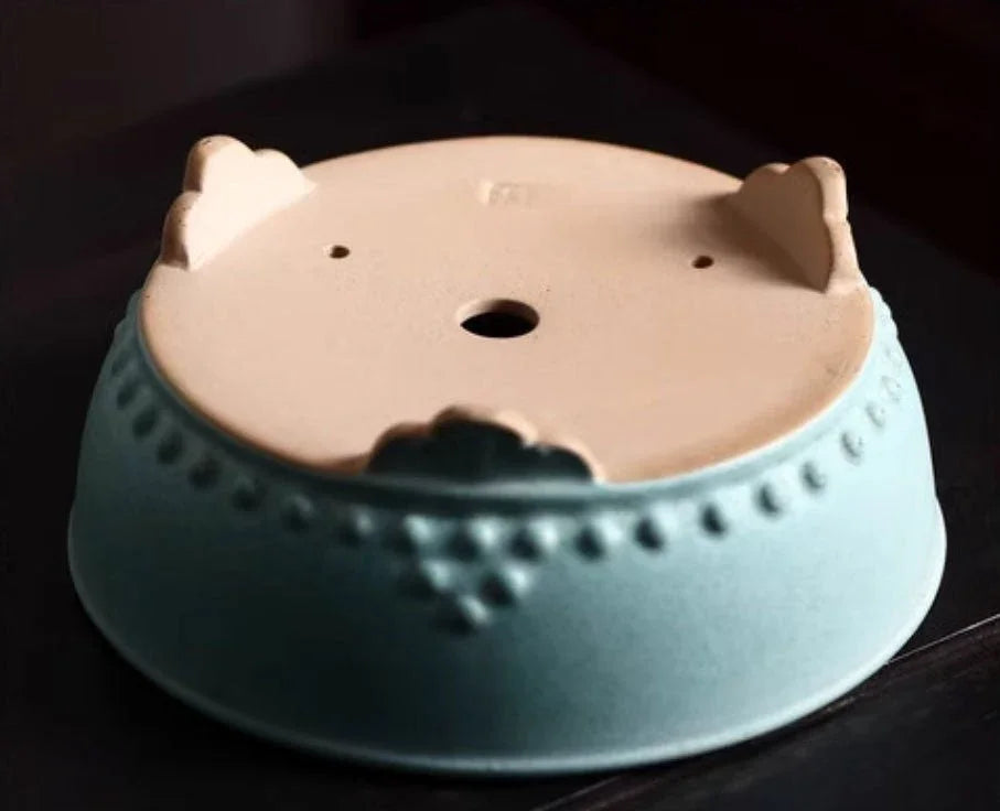 7.4" (19cm) Small Round Studded Glazed Bonsai Pots Bottom View